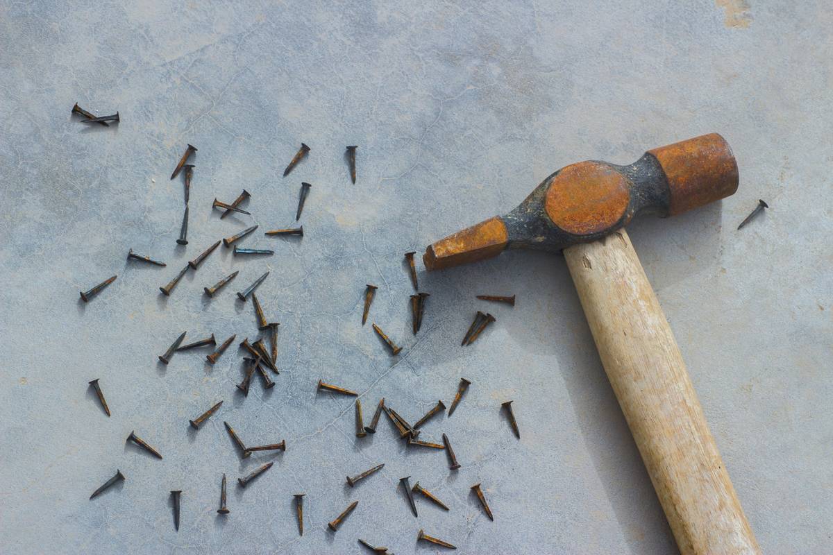 Close-up of klein tools hammers showing ergonomic handle design and forged steel head
